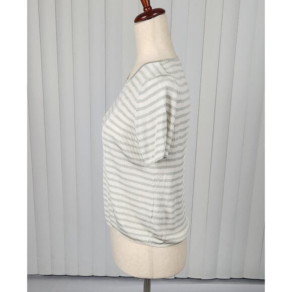 Madewell Micro-Rib Sweater Tee in Monument Short Sleeve Stripes Size Medium - Picture 2 of 11